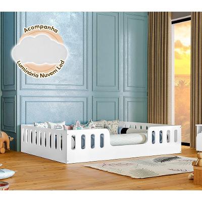 Cama Casal Helo com Cercado e Luminária LED MDF Branco Hêlo Móveis