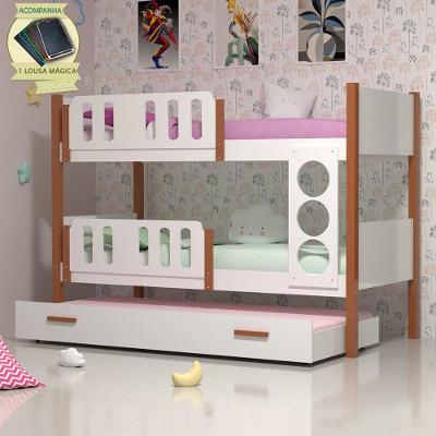 Beliche Infantil Onix com Cama Auxiliar e Lousa Mágica MDF Branco