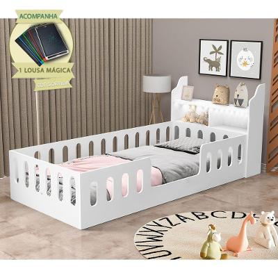 Cama Infantil Helo Solteiro com Nicho LED e Lousa Mágica Branco