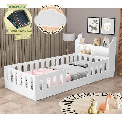 Cama Infantil Helo Solteiro com Nicho LED e Lousa Mágica MDF Branco Hêlo Móveis