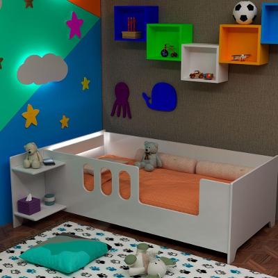 Cama Infantil Livia com LED USB Madeira Maciça Branco Divaloto Móveis