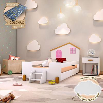 Cama Infantil Solteiro Montessoriana MDF Branco e Amêndoa Belíssima Decor