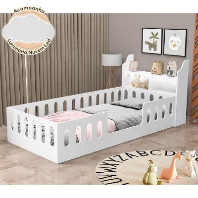 Cama Infantil Helo Solteiro com Nicho LED e Luminária Nuvem Branco
