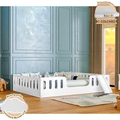 Cama Infantil Helo Casal com Escorregador e Luminária MDF Branco Hêlo Móveis