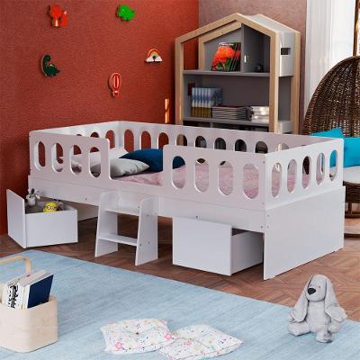 Cama Juvenil Lara com Nichos Escadinha MDF Branco Baby Mobilia