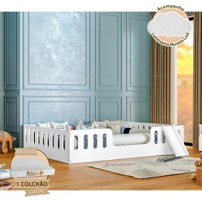 Cama Infantil Helo Casal com Escorregador e Colchão MDF Branco Divaloto Móveis