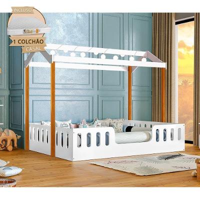 Cama Montessoriana Ágatha Casal com LED Branco e Amêndoa Divaloto Móveis