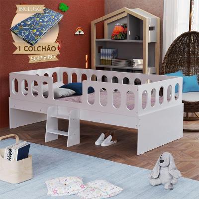 Cama Infantil Lara com Escadinha Colchão MDF Branco Baby Mobilia