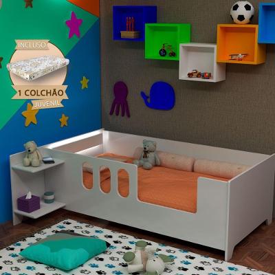 Kit Cama Juvenil Livia com LED USB Madeira Maciça Branco Divaloto Móveis