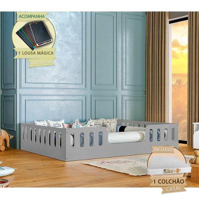 Cama Infantil Helo Casal com Colchão e Lousa Mágica MDF Cinza