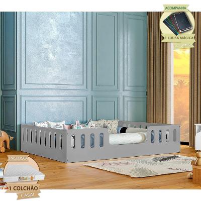 Cama Infantil Helo Casal com Colchão D28 e Lousa Mágica MDF Cinza
