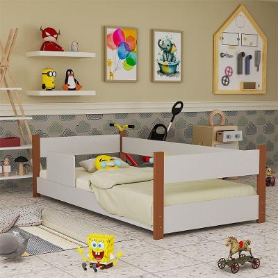 Cama Infantil Serena com Grade de Segurança Branco e Nature
