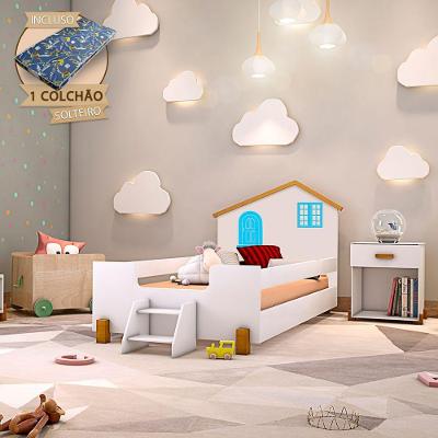 Cama Infantil Solteiro Belíssima com Grade de Proteção MDF Branco e Mel