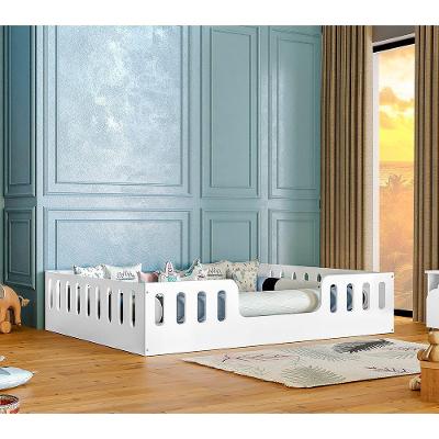 Cama Casal Montessoriana Helo com Grade de Proteção MDF Branco