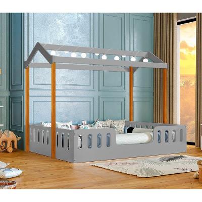 Cama Casal Infantil Ágatha com Luminária LED Cinza e Amêndoa