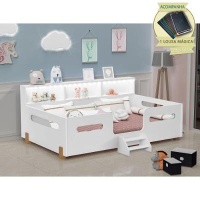 Cama Juvenil Mary com LED Nicho e Lousa Mágica Branco e Nature