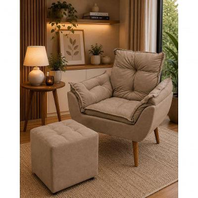 Kit Poltrona Opala com Puff Quadrado Suede Fibra Siliconada Caramelo Sonho das