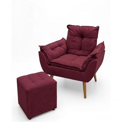 Kit Poltrona Opala com Puff Suede Fibra Siliconada Bordô Sonho das Poltronas