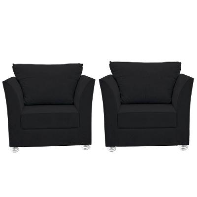 Kit 2 Poltronas Decorativas Lisboa Suede Confortável Preto Tucanos Estofados