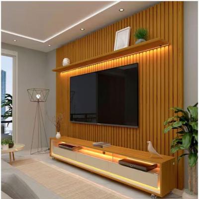 Painel Ripado com Rack TV 75" Requinte 230CM MDF LED Marrom Gelius Móveis
