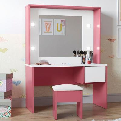 Penteadeira Infantil Barranquilla com LED MDF-MDP Branco e Rosa Casah