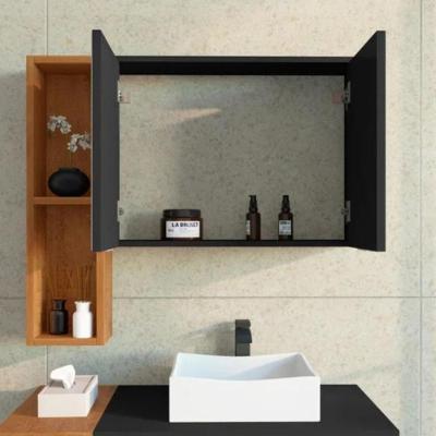 Espelheira com Nicho Argélia 2 Portas MDP Preto Fosco 54cm Casah