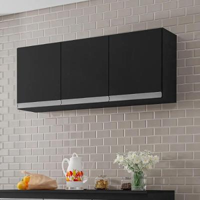 Armário Aéreo California 120CM 3 Portas MDP Bater Preto Fosco Casah
