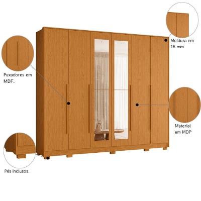 Guarda Roupa Casal Organizador 6 Portas Espelho 4 Gavetas MDP Casah