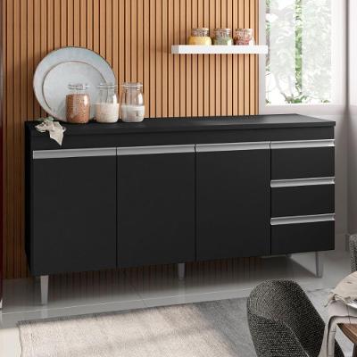 Balcão de Cozinha Florida 3 Portas MDP 145CM Preto Fosco Casah