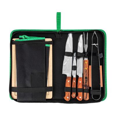 Kit Churrasco Palisad 7914955 Assar Carnes Aço Inoxidável Alças Madeira para Grelha Inox