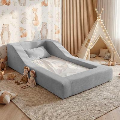 Cama Montessoriana Infantil Noah com Colchão Espuma Bouclê Cinza Desk Design