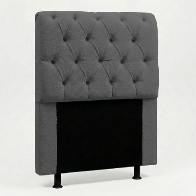 Cabeceira Solteiro Sarah no Box Estofada Bouclê Cinza Escuro Desk Design