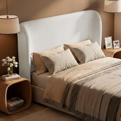Cabeceira Casal Liah 140cm no Box MDF Suede Bouclê Branco Desk Design