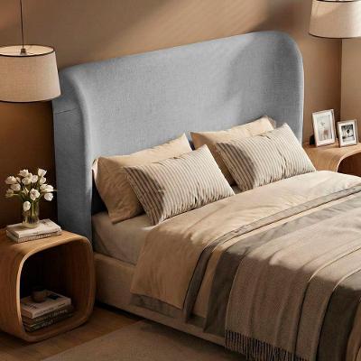 Cabeceira Estofada Liah Queen para Cama Box Estrutura Madeira Revestida em Linho Cinza Desk Design