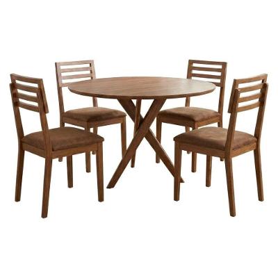 Mesa de Jantar Redonda Cacau 4 Lugares MDF Corino Kaki Milani Movelaria