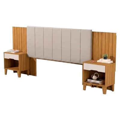 Painel Queen Elena com Mesas Laterais MDF Linho Off White Milani Movelaria