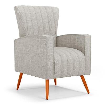 Poltrona Decorativa Melody Pés Palito em Linho Bege Claro Abmaza