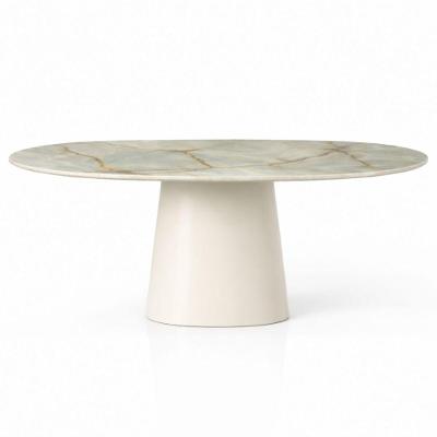 Mesa de Jantar Oblongo Oval Vidro Mármore Blue Deep 198x122cm