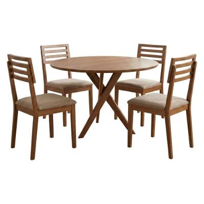 Mesa de Jantar Redonda Cacau 4 Lugares MDF Bege Milani Movelaria
