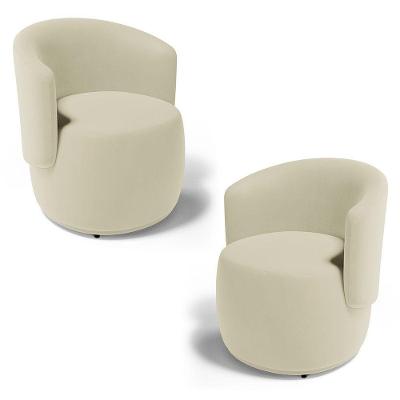 Kit 02 Poltronas Decorativas Aisha Orgânica Suede Bege Claro Abmaza