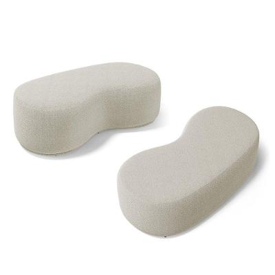 Kit 02 Puffs Decorativos Aisha Orgânico 02 Lugares Assento Espuma Revestimento Poliéster Bouclê Bege