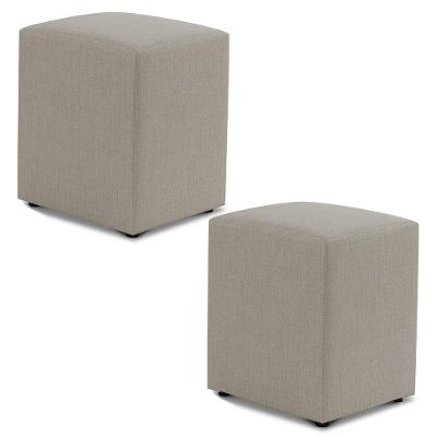Kit 02 Puffs Sala de Estar Puff Decorativo Quadrado Assento Espuma Linho Bege Claro Abmaza