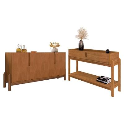 Kit Buffet e Aparador Lizz 4 Portas 2 Gavetas MDF Amadeirado