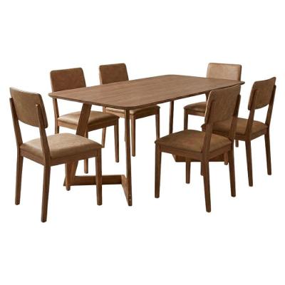 Mesa Cajú 6 Lugares MDF com Cadeiras Sabiá Corino Kaki 180CM Milani Movelaria