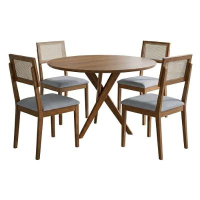 Mesa de Jantar Cacau 4 Lugares Redonda MDF 109CM Cinza Milani Movelaria