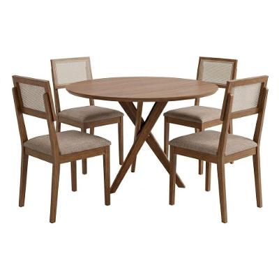 Mesa de Jantar Cacau e Encanto 4 Lugares Redonda MDF Bege Milani Movelaria
