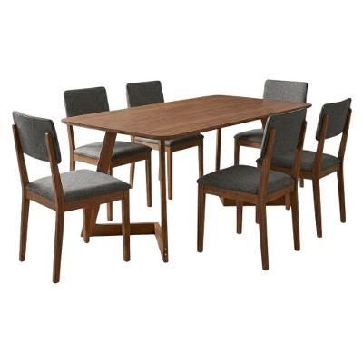 Mesa de Jantar Cajú 6 Lugares MDF com Cadeiras Sabiá Linho Grafite Milani Movelaria