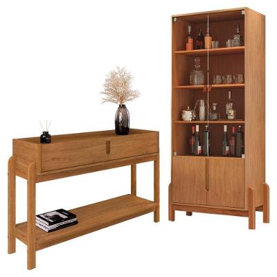 Kit Cristaleira e Aparador Lizz 8 Portas 2 Gavetas MDF Amadeirado