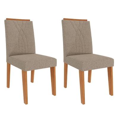 Kit 2 Cadeiras Nicole em MDF Estofadas em Linho Cinamomo Bege Milani Movelaria
