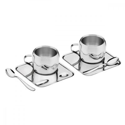 Kit para Café Aço Inox Brilho Xícara Pires Quadrado e Colher 6 Peças Tramontina